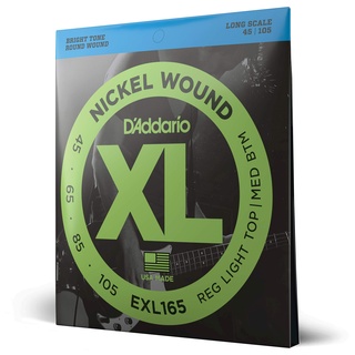 D'Addario E Bass Gitarrensaiten - Saiten E Bass - Bassgitarre Saiten - E Bass Strings - Bass Guitar Strings - EXL165 - Custom Light, 45-105 - Long Scale