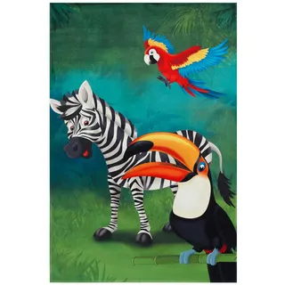 Kinderteppich , Grün, Multicolor , Textil , Tier , rechteckig , 80x150 cm , Oeko-Tex® Standard 100 , für Fußbodenheizung geeignet, rutschfest , Teppiche und Böden, Teppiche, Kinderteppiche