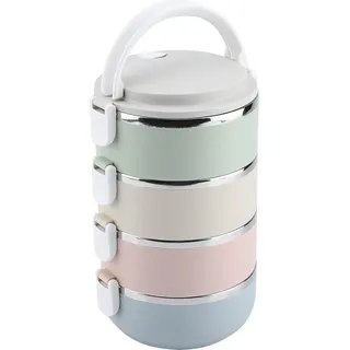 Thermo-Lunchbox - 4 Schichten - Tragbar aus Edelstahl - Stapelbar - Auslaufsicherer Bento-Essensbehälter für Schule - Büro - Arbeit - Zuhause - Picknick - 2800 ml