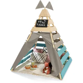 Muddy Buddy "Tipi-Zelt Dreamer", Holzschutz vorbehandelt, BxTxH: 135x135x170 cm, natur, warmgrau, petrolblau),