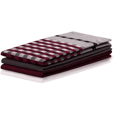 Bild 3er Set Küchentücher 50x70 cm mit Aufhänger 100% Baumwolle Burgunderrot Rot Schwarz hochwertige Geschirrtücher Louie