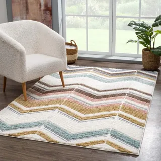 Hochflor-Teppich CARPET CITY "Focus 3009", bunt (mehrfarbig), B:140cm H:20mm L:200cm, Polypropylen, Teppiche, Hochflor-Teppich, Läufer, Boho, Hochtief-Muster/ 3D-Effekt, für Wohnzimmer, Schlafzimmer