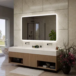 Alasta Osaka LED-Badspiegel 120 x 80 cm, individuell konfigurierbar, mit optionalem Kosmetikspiegel, Spiegelheizung und wählbarer Lichtfarbe