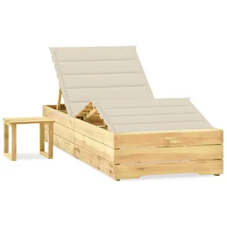 vidaXL Garten-Sonnenliege mit Tisch und Auflage Kiefer Imprägniert - Creme