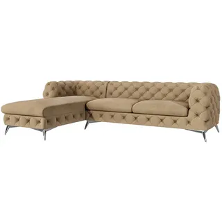 S-Style Möbel Ecksofa Chesterfield Laura Beige Samt , Textil , Echtholz,Buche, Birke , Füllung: Polyetherschaumkern,Polyetherschaumkern , Eckteil, L-Form, Ottomane links,L-Form , 305x200 cm , Blauer Engel, FSC Mix, Oeko-Tex®, Hergestellt in Europa , Wohnzimmer, Sofas & Couches, Wohnlandschaften, Ecksofas