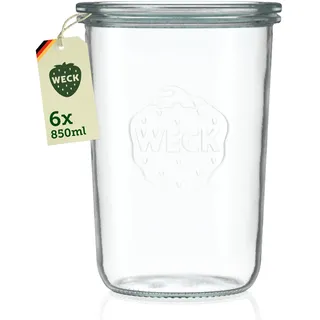 Weck Gläser 750ml – 6er Set mit Deckeln – Sturzform – robuste, stapelbare Vorratsgläser- & Einweckgläser - ideal für Meal Prep, Sauerteig & Fermentieren– wiederverwendbar – Made in Germany