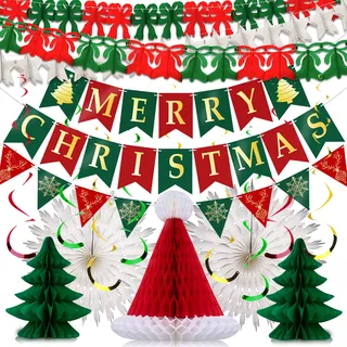YBwanli Weihnachtsdeko innen,Weihnachten deko Weihnachten Banner Girlande,Weihnachts Set:Merry Christmas Deko ,Papier Faltung Weihnachtsbaum, Weihnachtsmütze,Premium Wiederverwendbare weihnachtsdeko