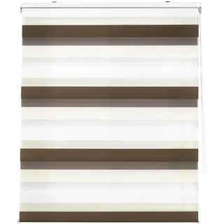 Decorblind | Doppellagiges Rollo für Nacht und Tag, Montage an Wand oder Decke, Maße: Breite 140 x Länge 180 cm, Maße Stoff: 137 x 175 cm, dreifarbig, Braun, Creme-Weiß, Fensterrollo