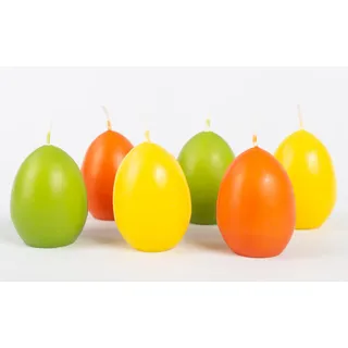 INNA-Glas Ostereier Kerzen LEONITA, gelb-orange-grün, 6cm, 4,5cm, 7h | 6 Stück, Made in Germany - Deko Kerzen