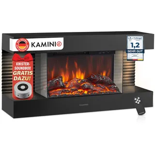 KAMINIO® Liz 82 Elektrokamin mit Heizung [Wandkamin elektrisch] Schwarz | Elektrischer Kamin zur Wandmontage mit 3D-Kaminfeuer in 5 Stufen, 2 Deko-Fächern mit LED, Timer, Thermostat & Fernbedienung