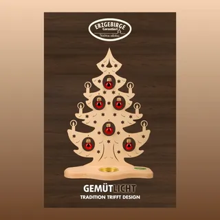 Weigla Teelichthalter »Weihnachtsbaum mit roten Kugeln, NATUR, Made in Germany« Erzgebirge garantiert, Weihnachtsdeko Innen, Weihnachtsbeleuchtung, beige