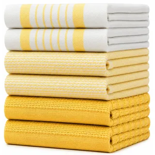 Bumble Küchenhandtücher - Geschirrhandtücher Handtücher Baumwolle – 6er Pack – XL Größe 50 x 70 cm – Edle, Weiche und Robuste Ringspinnbaumwolle in 3 Verschiedenen Texturen (Gelb)