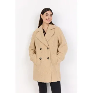 Plüschjacke SOYACONCEPT "SC-MUKITE 1", Damen, Gr. L, beige (sand), Plüsch, Obermaterial: 100% Polyester, unifarben, Po-bedeckend, V-Ausschnitt, Jacken Plüschjacke