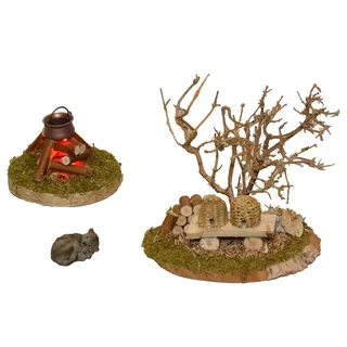 Krippen-Zubehör ALFRED KOLBE, bunt, Holzwerkstoff, Dekofiguren, Krippen-Zubehör, Lagerfeuer mit Flackerplatine, für 10-12 cm Figuren, Bienenkorb, Katze