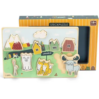 HEJ LØNNE Holz Steckpuzzle mit 9 großen Steckteilen - Holzpuzzle für Kinder - Greifpuzzle Fördert Motorik und Koordination - Baby Puzzle Ab 18 Monaten - Kinderpuzzle Holz