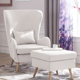 Home Affaire Ohrensessel Salla Fellimitat 78 x 118 x 94 cm Beige mit Hocker