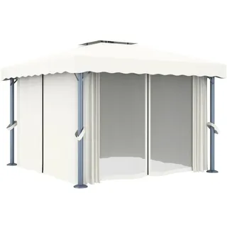 vidaXL Pavillon mit Vorhang 3x3 m Cremeweiß Aluminium - Weiß