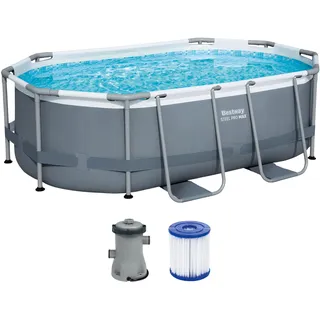 Bestway Power Steel Frame Pool Set mit Filterpumpe 305 x 200 x 84 cm, grau, oval