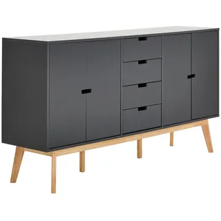 Mid.you Sideboard , Grau, Naturfarben , Holzwerkstoff , Kautschukholz , massiv , 4 Fächer , 4 Schubladen , 160x86x40 cm , Bsci , Holzmöbel, Kommoden Holz, Sideboards Holz