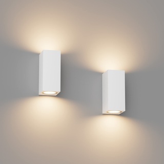 Klighten 2 Stück Weiß Wandleuchte Aussen Innen, Wasserdicht IP65 Modern Wandlampe Außen, Aluminium Eckig Außenlampe Außenleuchte Wand, Up Down GU10 Fassung Außenwandleuchte, Ohne Leuchtmitte