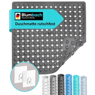 Blumbach® Duschmatte rutschfest 53x53cm - Inkl. 2 Haken zum Aufhängen | 100% BPA-frei, griffige Antirutschmatte Dusche, Badewannenmatte schimmelresistent, Duscheinlage Rutschmatte maschinenwaschbar