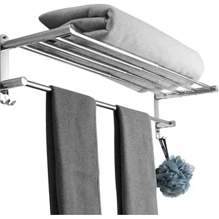 Handtuchhalter Ausziehbar 43-78CM Edelstahl Ohne Bohren Handtuchstange Wand Wandregal Geeignet für Badezimmer küche badetuchhalter (2-Lagiges Regal)