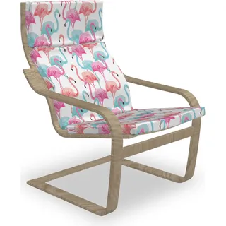 ABAKUHAUS Aquarell Poäng Sessel Polster, Hawaii Flamingos, Sitzkissen mit Stuhlkissen mit Hakenschlaufe und Reißverschluss, Baby Blue Lachsrosa