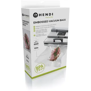 HENDI Vakuumbeutel, geprägt, für Vakuum-Verpackungsmaschine, Vakuumiergerät, Kochbeutel, 75μm, -20°C bis +100°C, Innenschicht Polyethylen 60μm, Aussenschicht Polyamid 15μm, 100 Stück, 150x250mm