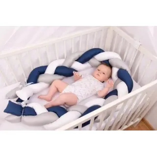 Satinschutz für Kinderbett Zopf 200cm Marine/Bunt