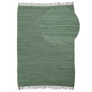 Teppich CARPETFINE "Kelim Chindi uni, auch als Läufer", grün, B:60cm H:5mm L:90cm, Baumwolle, Teppiche, Teppich, Wendeteppich, reine Baumwolle, handgewebt, Uni-Farben, mit Fransen