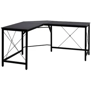 Homcom Computertisch L-Form, Eckschreibtisch Winkelschreibtisch Natur/ Schwarz - Schwarz