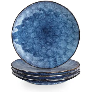 Vicrays Keramik Speiseteller, 4-er Set, Ø 27 cm, Porzellan Speiseteller oder Frühstücksteller für Ihre liebsten Speisen, spülmaschinengeeignet (Blau)