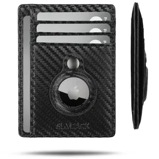 SLIMJACK® Wallet für Apple AirTag - Schlankes Portmonaie mit Fach - Kreditkartenetui mit RFID-Schutz - Kleiner Geldbeutel für Herren - Smart Wallet für Karten & Apple AirTag - Carbon