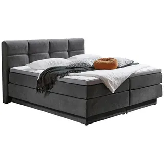 Carryhome Boxspringbett , Grau , Textil , H2 + H3 , 7-Zonen , Höhe ca. 24 cm , 180x200 cm , Bettkasten, gepolstertes Kopfteil, Topper durchgehend, Wendematratze mit unterschiedlichen Härtegraden, in verschiedenen Größen erhältlich , Schlafzimmer, Betten, Boxspringbetten
