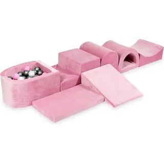 Der größte Schaumstoffspielplatz mit Pool, Micro Velvet Soft Pink + 100 Bälle: Perlmutt, Silber, Puderrosa
