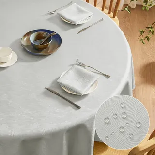 Softalker Tischdecke Rund 160 cm abwaschbar Tischdecken Grau Wasserabweisend Jacquard-Wellenmuster Outdoor Abwischbar Fleckschutz rundes Tischtuch für Draußen Party Geburtstag Hochzeit Silvester