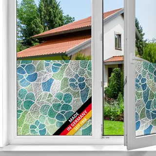 d-c-fix Lisboa blau 45 cm x 2 m selbstklebend | Sichtschutzfolie mit modernem Muster für Glasflächen – selbsthaftend, blickdicht, dekorativ