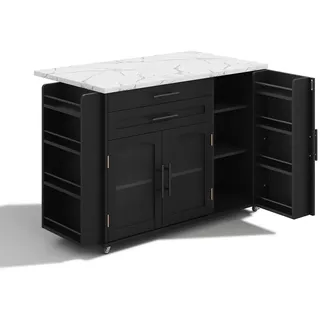 Gisaae Kücheninsel klappbar Gewürzregal Besteckschublade 120x45-70x90cm , Schwarz , Holz , Mode , Küche mit Insel,Rechteckig , 70x90x138 cm , Küchen, Küchenmöbel, Kücheninseln