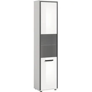 xonox.home – Hochschrank Kojak 40x188x34 cm in Weiß/Weiß Hochglanz mit anthrazitfarbenem Rahmen & grau getöntem Frontglas – Hoher Badschrank im modernen Design – elegant & geräumig