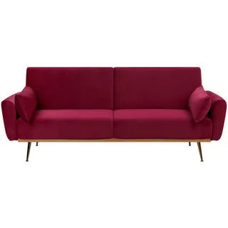 Beliani 3-Sitzer-Schlafsofa, Dunkelrot, Textil, 210x86x81 cm Wohnzimmer, Sofas - Couches, Schlafsofas