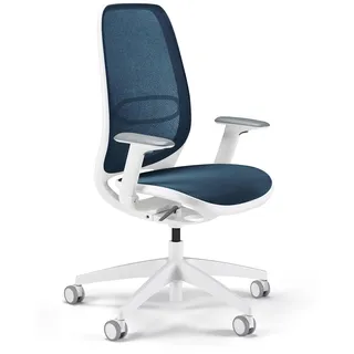Sedus se:air Ergonomischer Drehstuhl, Bürostuhl, Kunststoff mit Rezyklat-Anteil, 100% Recyclingfähig, Blau,Weiß, 42-55cm, bis 130kg Belastbar