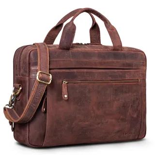 ROYALZ "Boston Aktentasche Herren Leder Business - Laptoptasche 14-17 Zoll aus Echtleder Umhängetasche Männertasche für Arbeit Alltag Reisen - Vintage Design Ledertasche;Farbe:Ohio Braun