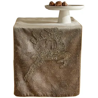 home&you Tischläufer aus Samt Dridis 40x180 cm, Beige, Weihnachten Deko Tischdecke, Christmas , Kunststoff , 40x1x180 cm , Heimtextilien, Wohntextilien, Tischwäsche, Tischläufer