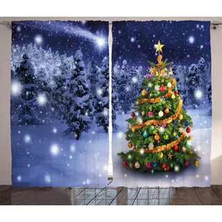 ABAKUHAUS Weihnachten Rustikaler Vorhang, Elf Noel Thema Winter, Wohnzimmer Universalband Gardinen mit Schlaufen und Haken, 280 x 225 cm, Mehrfarbig