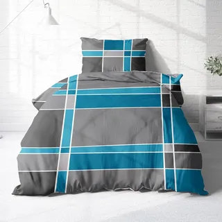Träumschön Biber Bettwäsche Set 2tlg 135x200 cm + 80x80 cm – Flauschige Bettwäsche Grau – Weiche Winterbettwäsche Kariert - Atmungsaktiv, Warm & Hautfreundlich - 100% Baumwolle