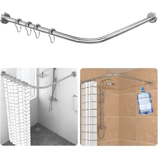 Duschvorhangstange L-Form SUS304 Edelstahl, verstellbar 70-100cm × 70-100cm | Eckduschstange mit 18 Edelstahlringen, Bohrmontage für festen Halt. Rostbeständig, für Badezimmer, Badewanne und Umkleideraum