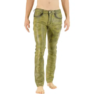 Bockle® Dirty Yellow STRETCH Lederhose Lederjeans Echtleder Gelb/Grün , W36/L36 - Gelb