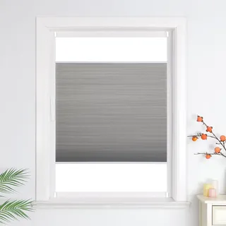 Heichkell Wabenplissee ohne Bohren Rollo Sonnenschutz Sichtschutz Doppelplissee Klemmfix Plissee Farbecht für Fenster und Tür, Grau BxH 75x220 cm