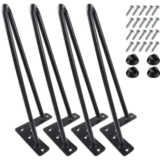 MSOBAIW 12 Zoll Haarnadel Beine, Heavy Duty Metal Tischbeine für Schrank, TV-Schränke, Schubladen, Nachttisch, 3/8" Dia Satin schwarz Zwei-Stab Eisen Draht Beine für DIY Möbel