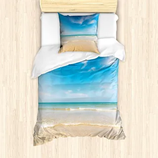 ABAKUHAUS Ozean Mantele, Tropic Himmel Meer Landschaft, Milbensicher Allergiker geeignet mit Kissenbezügen, 135 cm x 200 cm - 80 x 80 cm, Creme Blau - Blau